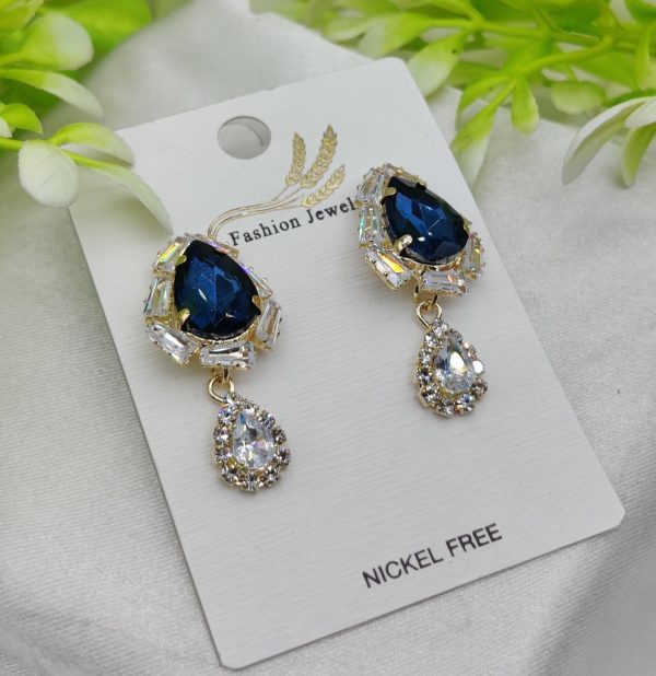 Imported Elegant Royal Blue Drop Earrings With Crystal Accents – Nickel-free| Girls Earrings | Women Earrings | Jewellery