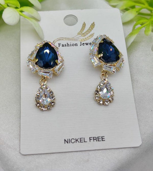 Imported Elegant Royal Blue Drop Earrings With Crystal Accents – Nickel-free| Girls Earrings | Women Earrings | Jewellery